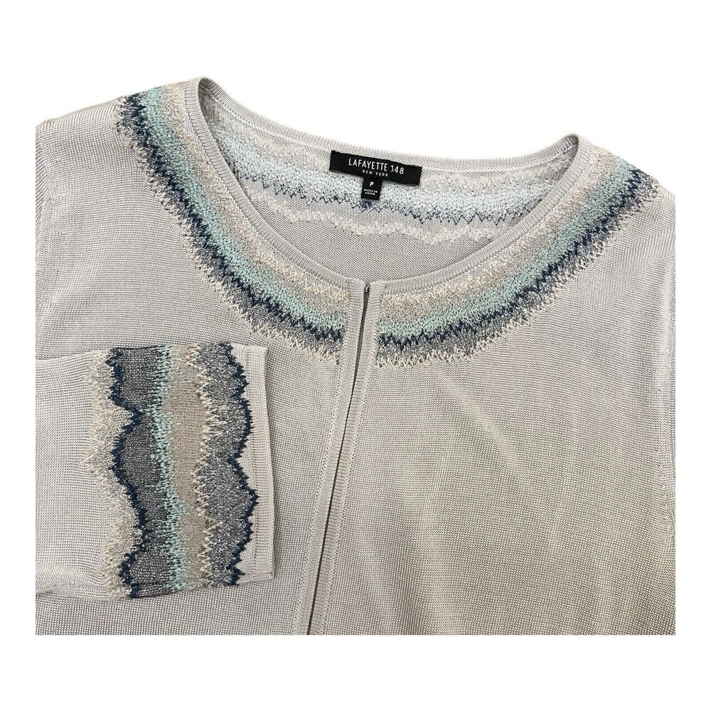 Lafayette 148 Cropped Cardigan Women's Size Petite PP Metallic Gray Evening